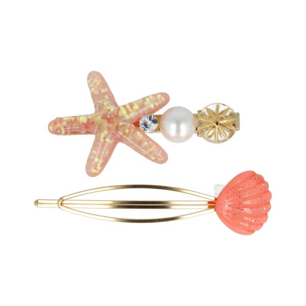 duckklem schuifje zeester schelp roze_1 Haarspeld Duckklem Schuifspeldje 6cm – Zeester Schelp – Goud Roze – Set van 2