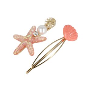 Haarspeld Duckklem Schuifspeldje 6cm – Zeester Schelp – Goud Roze – Set van 2