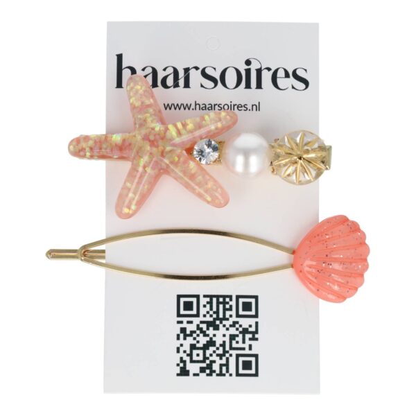 duckklem schuifje zeester schelp roze_4 Haarspeld Duckklem Schuifspeldje 6cm – Zeester Schelp – Goud Roze – Set van 2