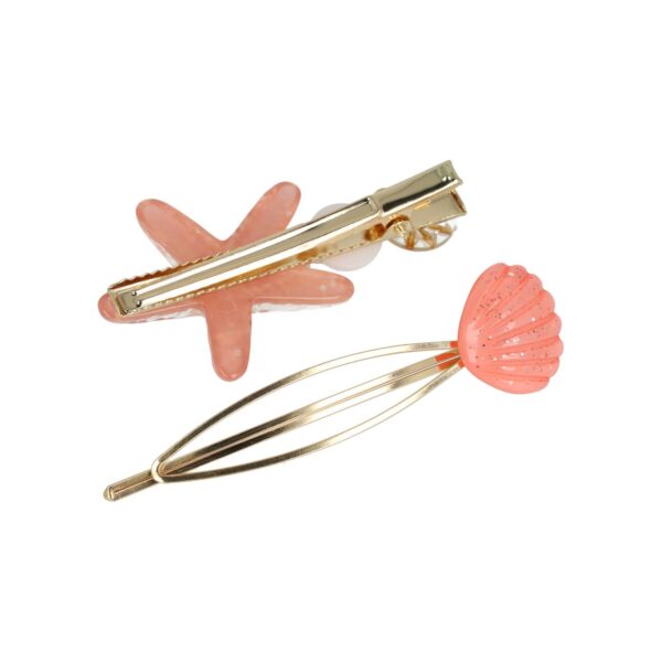 duckklem schuifje zeester schelp roze_5 Haarspeld Duckklem Schuifspeldje 6cm – Zeester Schelp – Goud Roze – Set van 2