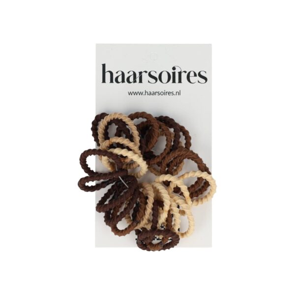 elastiekjes mini ribbel bruin_1 Haarelastiekjes Mini 2cm - Ribbel – Bruin Beige - Set van 25