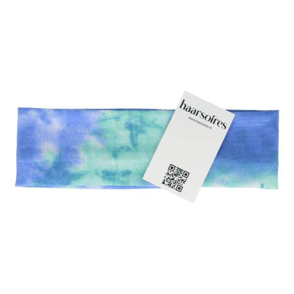 haarband stof tie dye color_2 Haarband Stof 7cm - Tie Dye Patroon – Jersey – Blauw Groen