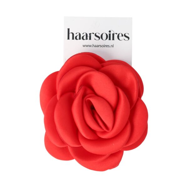 haarbloem klem broche zwart wit rood_12 Haarspeld Duckklem 8cm – Haarbloem Roos – Rood