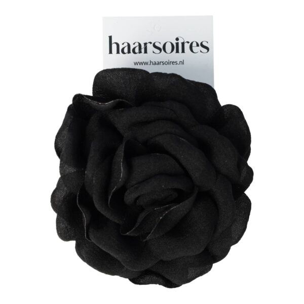 haarbloem klem broche zwart wit rood_3 Haarspeld Duckklem 10cm – Haarbloem Roos – Zwart