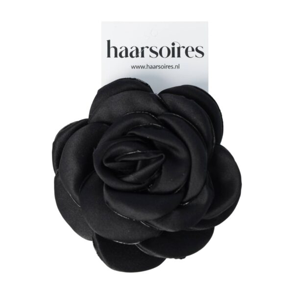 haarbloem klem broche zwart wit rood_9 Haarspeld Duckklem 8cm – Haarbloem Roos – Zwart