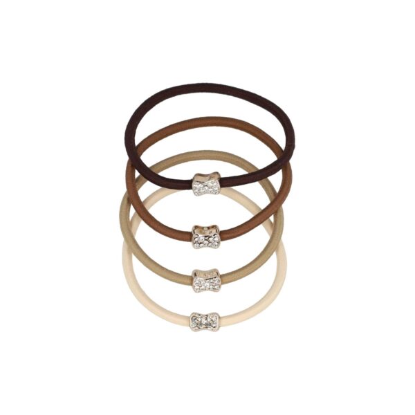 haarelastieken strass steentjes strikje zwart bruin_1 Haarelastieken – Strikje Ornament 1cm – Kunststof – Glitter Steentjes – Bruin Beige Goud – Set van 4