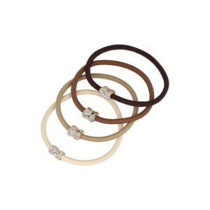 Haarelastieken – Strikje Ornament 1cm – Kunststof – Glitter Steentjes – Bruin Beige Goud – Set van 4