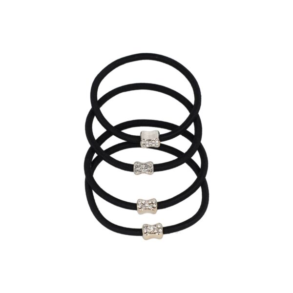 haarelastieken strass steentjes strikje zwart bruin_3 Haarelastieken – Strikje Ornament 1cm – Kunststof – Glitter Steentjes – Zwart Goud – Set van 4