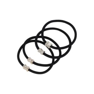 Haarelastieken – Strikje Ornament 1cm – Kunststof – Glitter Steentjes – Zwart Goud – Set van 4