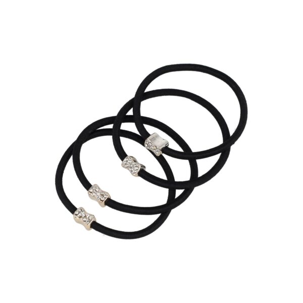 haarelastieken strass steentjes strikje zwart bruin_4 Haarelastieken – Strikje Ornament 1cm – Kunststof – Glitter Steentjes – Zwart Goud – Set van 4