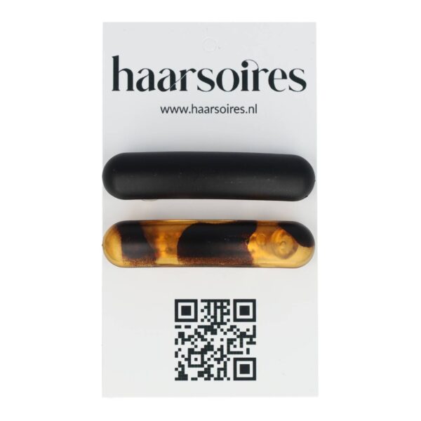 haarspeld mini 5cm zwart bruin_5 Haarspeld Patentspeld Klein 5cm – Effen en Gevlekt Patroon – Zwart Bruin – Set van 2