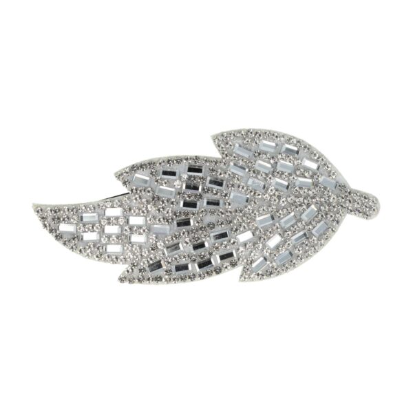 klikklak bladvorm glitter steentjes_1 Haarspeld Klikklak 8cm - Bladvorm - Glitter Steentjes - Zilver