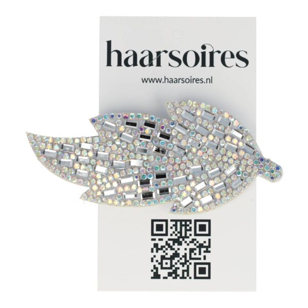 klikklak bladvorm glitter steentjes_5 Haarspeld Klikklak 8cm - Bladvorm - Glitter Steentjes - Zilver Parelmoer