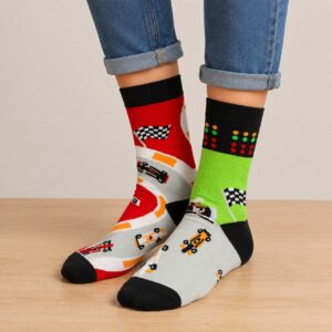 sokken-formule-1 Sokken Katoen – Formule 1 Race Auto Print – Zwart Rood Blauw Groen – Maat 38-45