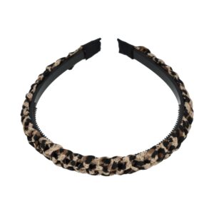 Haarband Diadeem 1.5cm – Gevlochten – Panterprint Stof & Kunststof – Zwart Bruin Beige