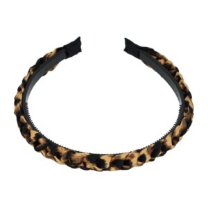 Haarband Diadeem 1.5cm – Gevlochten – Panterprint Stof & Kunststof – Zwart Lichtbruin