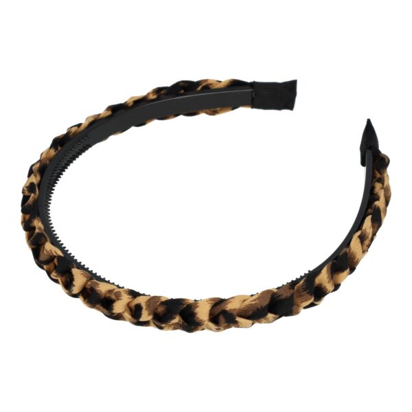 Diadeem gevlochten panter_4 Haarband Diadeem 1.5cm – Gevlochten – Panterprint Stof & Kunststof – Zwart Lichtbruin
