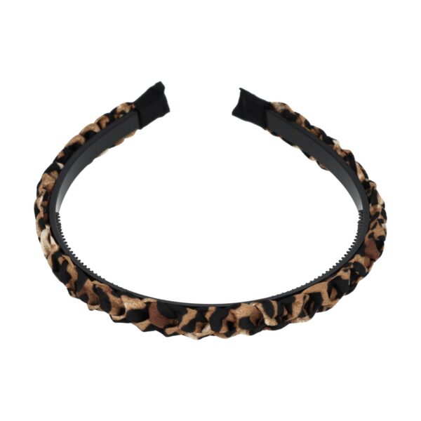 Haarband Diadeem 1.5cm – Gevlochten – Panterprint Stof & Kunststof – Zwart Beige Bruin