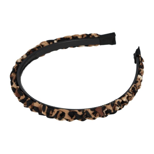 Haarband Diadeem 1.5cm – Gevlochten – Panterprint Stof & Kunststof – Zwart Beige Bruin