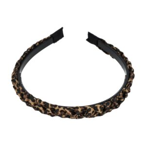 Haarband Diadeem 1.5cm – Gevlochten – Panterprint Stof & Kunststof – Zwart Bruin
