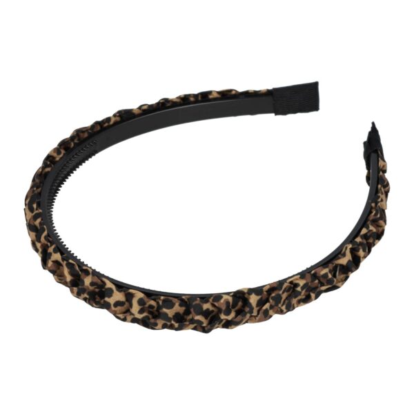Haarband Diadeem 1.5cm – Gevlochten – Panterprint Stof & Kunststof – Zwart Bruin