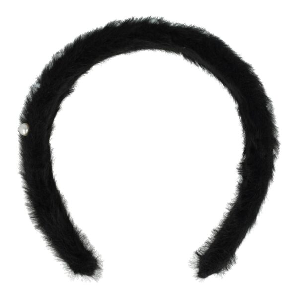 Diadeem teddy parel zwart_1 Haarband Diadeem 3cm – Fluffy Teddy Imitatiebont – Parels – Zwart