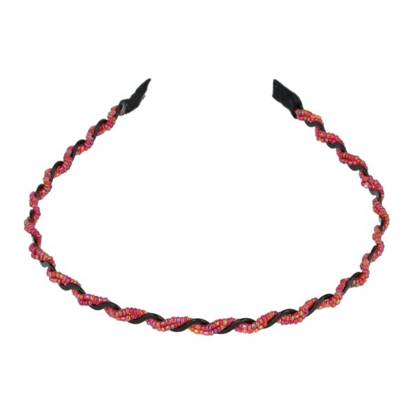 Haarband Diadeem 0,5cm – Zigzag met Kraaltjes  – Zwart Roze Rood