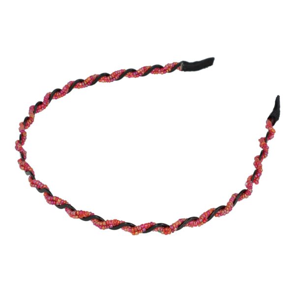 Haarband Diadeem 0,5cm – Zigzag met Kraaltjes  – Zwart Roze Rood
