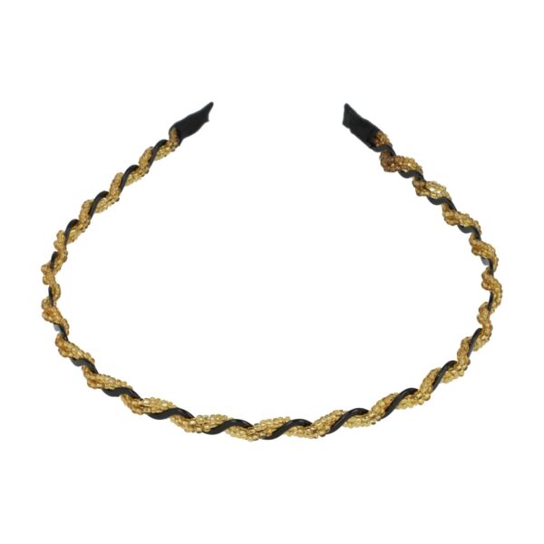 Haarband Diadeem 0,5cm – Zigzag met Kraaltjes  – Zwart Goud