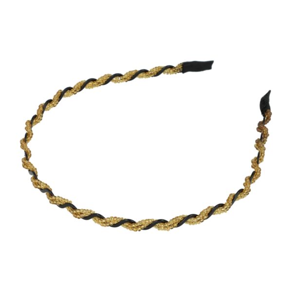 Haarband Diadeem 0,5cm – Zigzag met Kraaltjes  – Zwart Goud