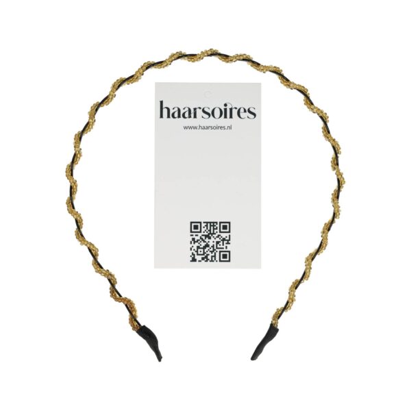 Haarband Diadeem 0,5cm – Zigzag met Kraaltjes  – Zwart Goud