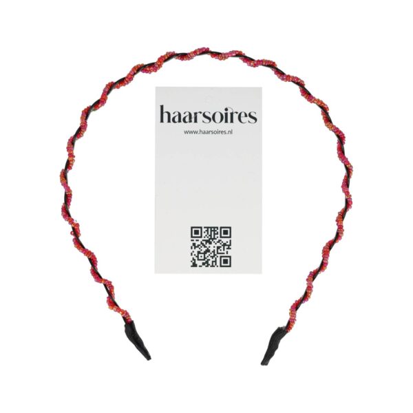 Haarband Diadeem 0,5cm – Zigzag met Kraaltjes  – Zwart Roze Rood