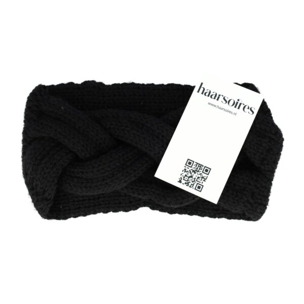 Haarband knitted zwart_2 Haarband Gevlochten 10cm – Effen Kleur – Gebreide Stof – Zwart (kopie)