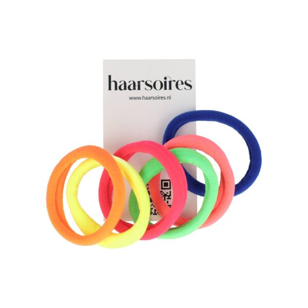 Haarelastieken endless color mix_3 Haarelastieken Basic - Endless - Color Mix – Roze Geel Oranje Blauw Groen - Set van 6