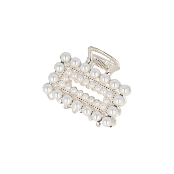 Haarklem open recht parel_14 Haarspeld Haarklem 4cm – Recht – Parel – Metaal – Zilver