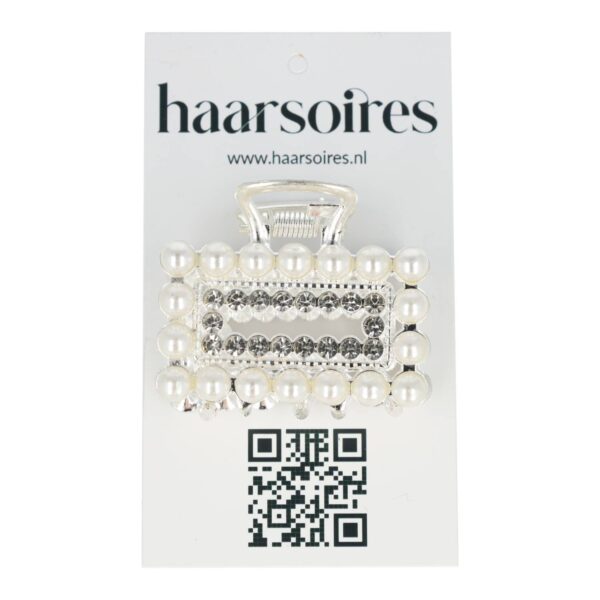 Haarklem open recht parel_16 Haarspeld Haarklem 4cm – Recht – Parel & Strass – Metaal – Zilver (kopie)