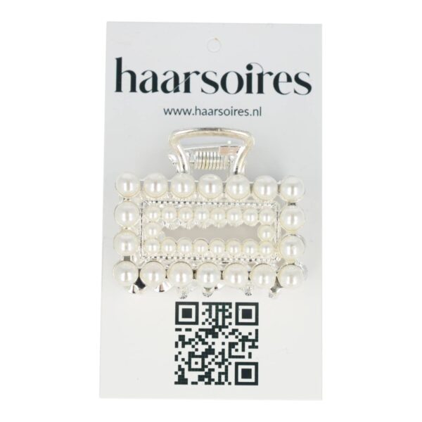 Haarklem open recht parel_19 Haarspeld Haarklem 4cm – Recht – Parel – Metaal – Zilver