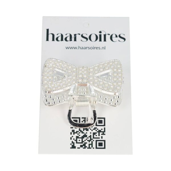 Haarspeld Haarklem 4cm – Strik – Pareltjes – Metaal – Zilver
