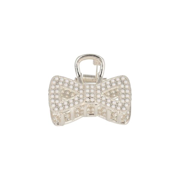 Haarspeld Haarklem 4cm – Strik – Pareltjes – Metaal – Zilver