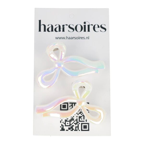 Haarklemmen lus vorm parelmoer_11 Haarspeld Haarklemmen 4,5cm – Strik – Parelmoer Wit – Set van 2