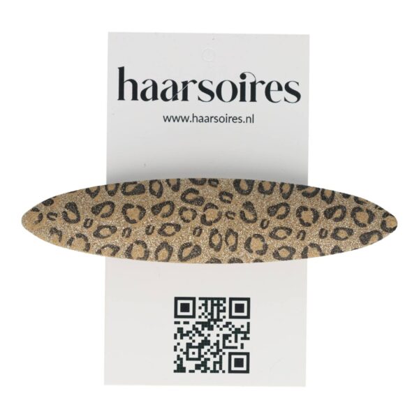 Haarspeld Patentspeld 9cm – Ovaal – Glitter Panterprint – Beige Goud