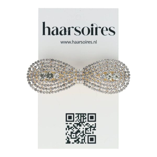 Haarspeld Patentspeld Strik 6.5cm – Strass Steentjes – Zilver