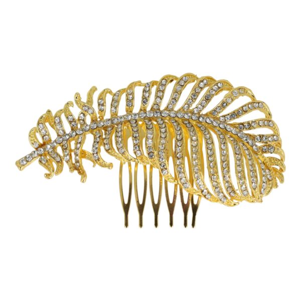 Sierkam bladvorm strass goud_1 Haarspeld Sierkam Opsteekkam 10cm - Bladvorm - Strass Steentjes - Metaal - Goud