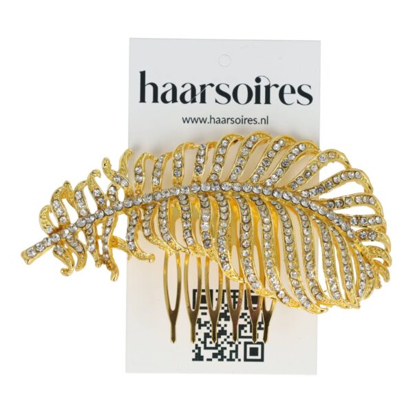 Sierkam bladvorm strass goud_2 Haarspeld Sierkam Opsteekkam 10cm - Bladvorm - Strass Steentjes - Metaal - Goud