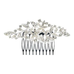 Haarspeld Sierkam Opsteekkam 11cm - Bloem Bladvorm - Strass Steentjes - Metaal - Zilver