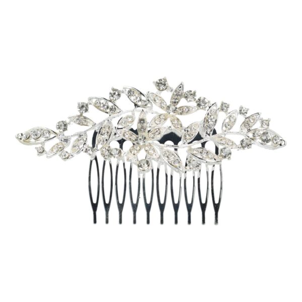 Sierkam bloem bladvorm_2 Haarspeld Sierkam Opsteekkam 11cm - Bloem Bladvorm - Strass Steentjes - Metaal - Zilver