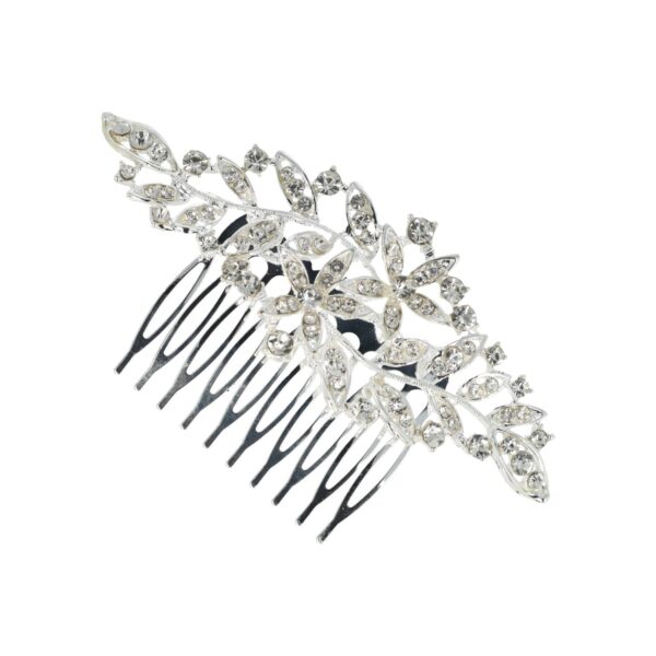 Sierkam bloem bladvorm_3 Haarspeld Sierkam Opsteekkam 11cm - Bloem Bladvorm - Strass Steentjes - Metaal - Zilver