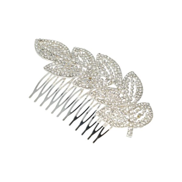 Sierkam leaf zilver_1 Haarspeld Sierkam Opsteekkam 11cm - Bladvorm - Strass Steentjes - Metaal - Zilver