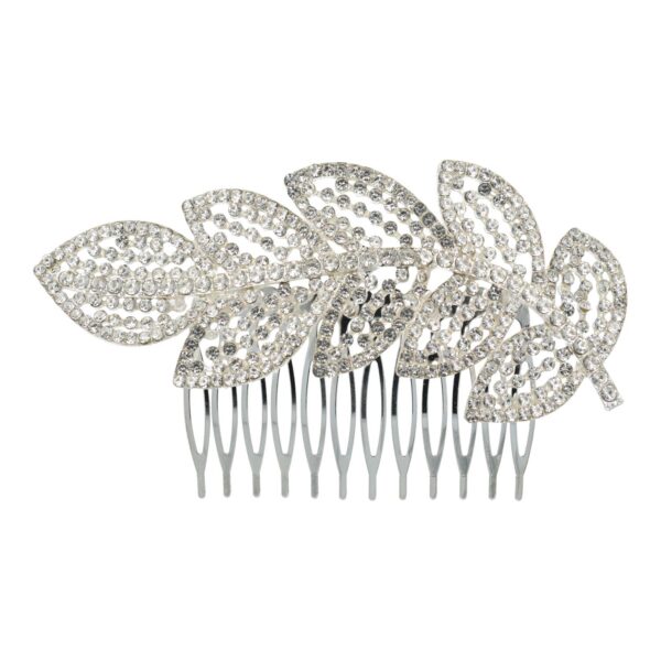 Sierkam leaf zilver_2 Haarspeld Sierkam Opsteekkam 11cm - Bladvorm - Strass Steentjes - Metaal - Zilver