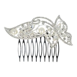 Haarspeld Sierkam Opsteekkam 9cm - Vlindervorm - Strass Steentjes Parel - Metaal - Zilver